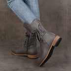 Damen Schnürstiefel mit niedrigem Absatz und runder Spitze