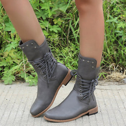 Damen Schnürstiefel mit niedrigem Absatz und runder Spitze🚀Versandkostenfrei