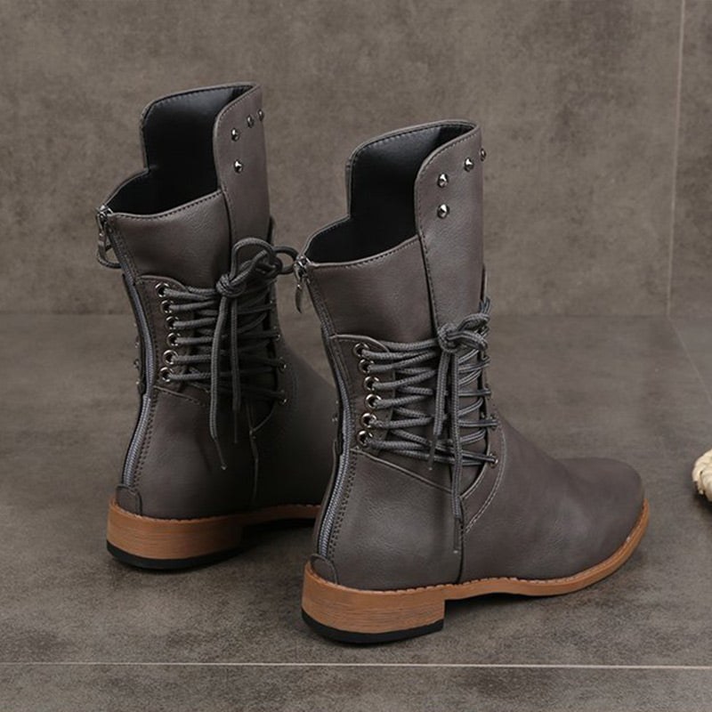 Damen Schnürstiefel mit niedrigem Absatz und runder Spitze🚀Versandkostenfrei
