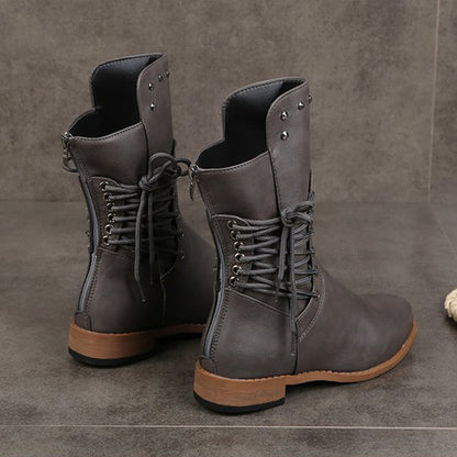 Damen Schnürstiefel mit niedrigem Absatz und runder Spitze🚀Versandkostenfrei