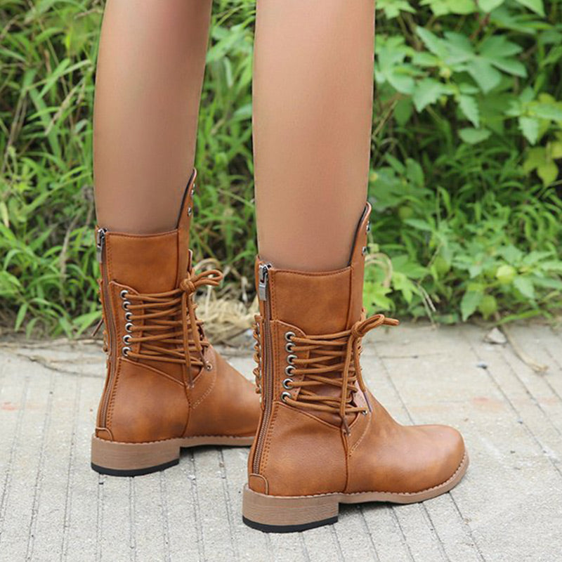 Damen Schnürstiefel mit niedrigem Absatz und runder Spitze🚀Versandkostenfrei