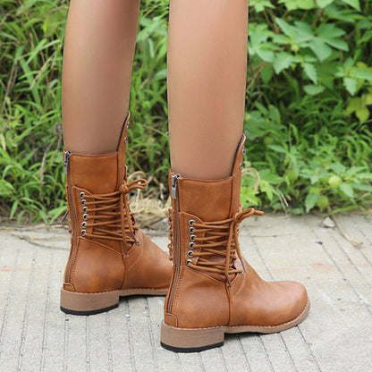 Damen Schnürstiefel mit niedrigem Absatz und runder Spitze🚀Versandkostenfrei