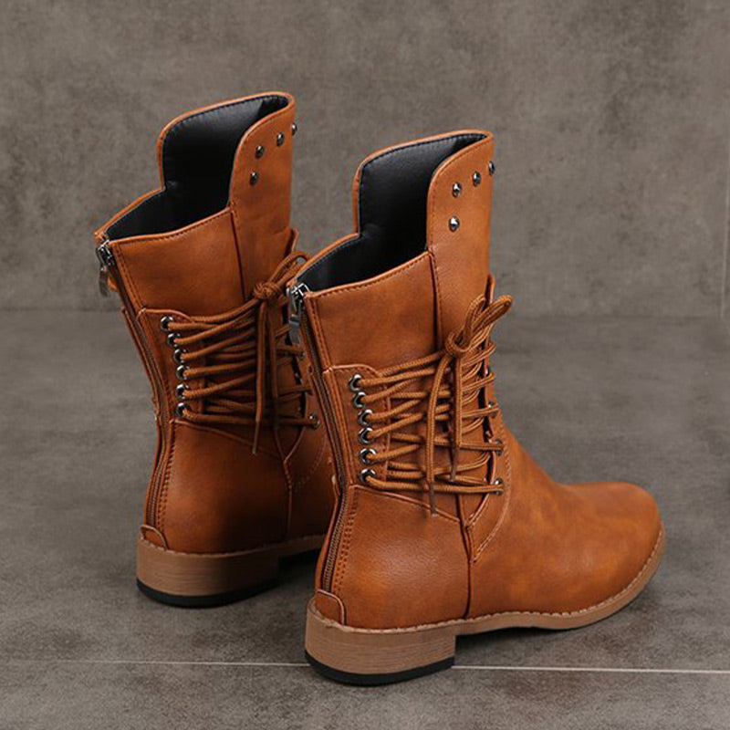 Damen Schnürstiefel mit niedrigem Absatz und runder Spitze🚀Versandkostenfrei
