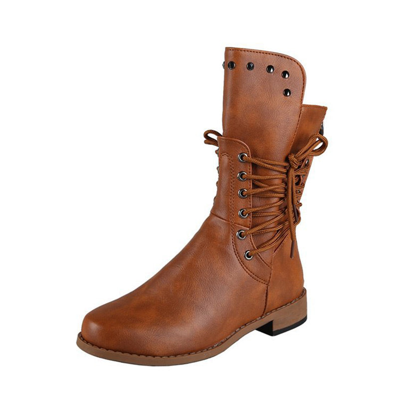 Damen Schnürstiefel mit niedrigem Absatz und runder Spitze🚀Versandkostenfrei