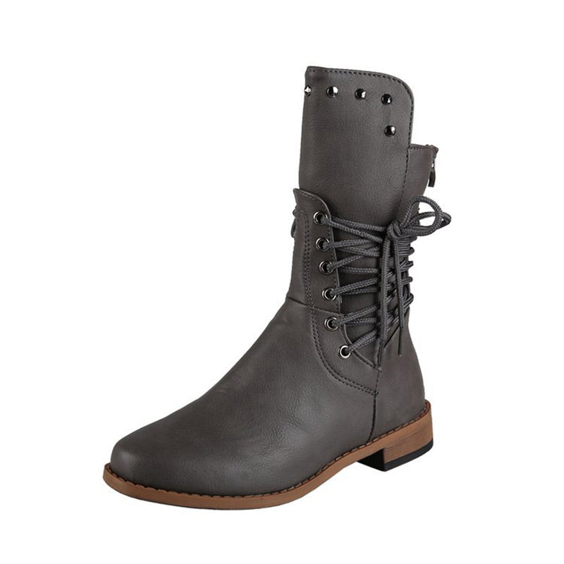 Damen Schnürstiefel mit niedrigem Absatz und runder Spitze🚀Versandkostenfrei