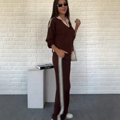 Damen-Set: Langarm-Oberteil mit Hemdkragen und Hose🔥Kaufen Sie 2 und erhalten Sie kostenlosen Versand