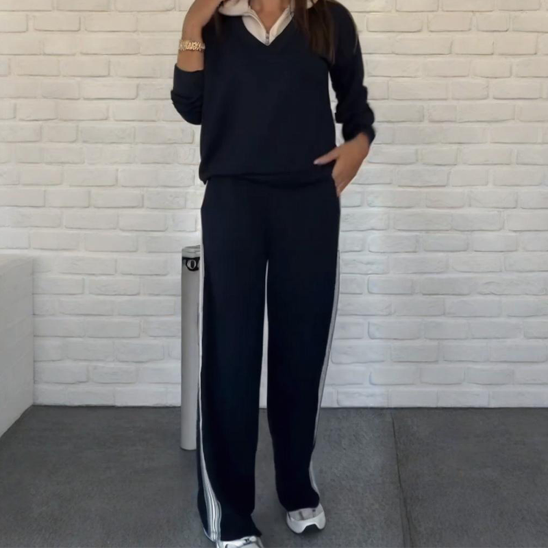 Damen-Set: Langarm-Oberteil mit Hemdkragen und Hose🔥Kaufen Sie 2 und erhalten Sie kostenlosen Versand