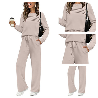 ✨Loungeset für Damen: Top mit Rundhalsausschnitt & Hose mit Kordelzug💖