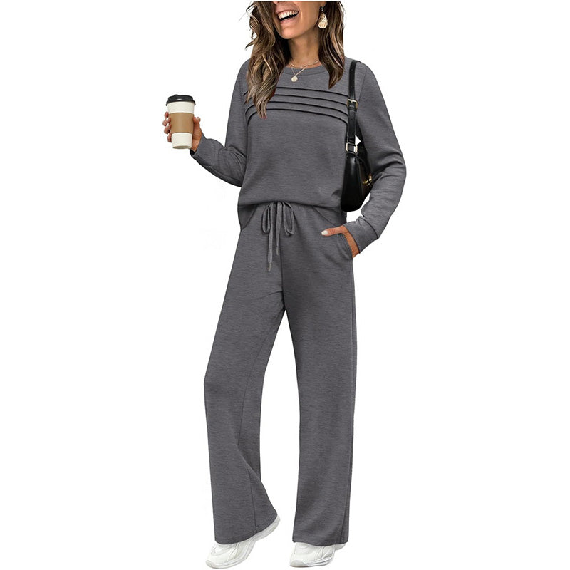 ✨Loungeset für Damen: Top mit Rundhalsausschnitt & Hose mit Kordelzug💖