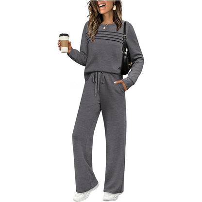 ✨Loungeset für Damen: Top mit Rundhalsausschnitt & Hose mit Kordelzug💖
