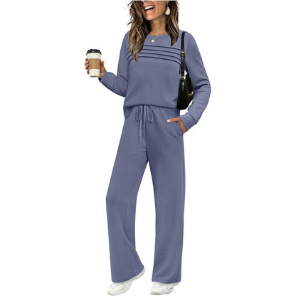✨Loungeset für Damen: Top mit Rundhalsausschnitt & Hose mit Kordelzug💖