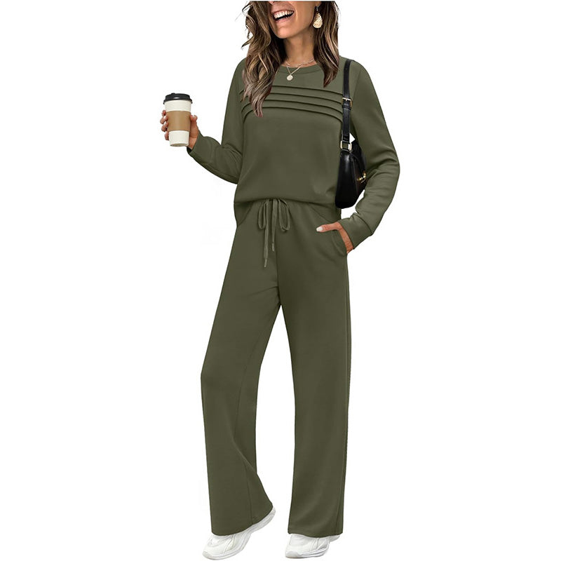 ✨Loungeset für Damen: Top mit Rundhalsausschnitt & Hose mit Kordelzug💖