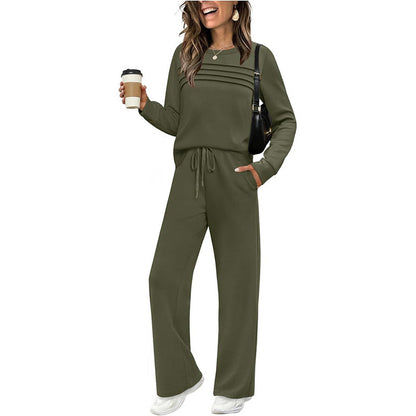 ✨Loungeset für Damen: Top mit Rundhalsausschnitt & Hose mit Kordelzug💖