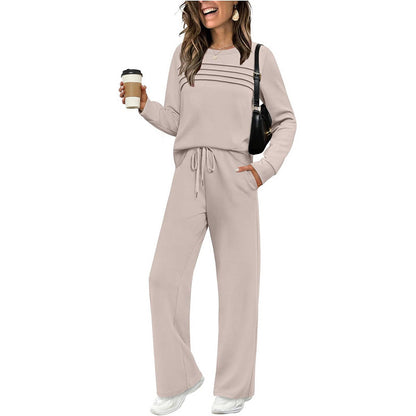 ✨Loungeset für Damen: Top mit Rundhalsausschnitt & Hose mit Kordelzug💖