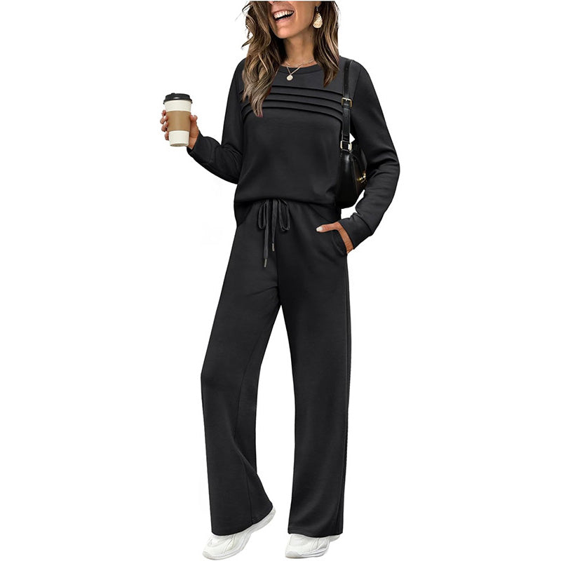 ✨Loungeset für Damen: Top mit Rundhalsausschnitt & Hose mit Kordelzug💖