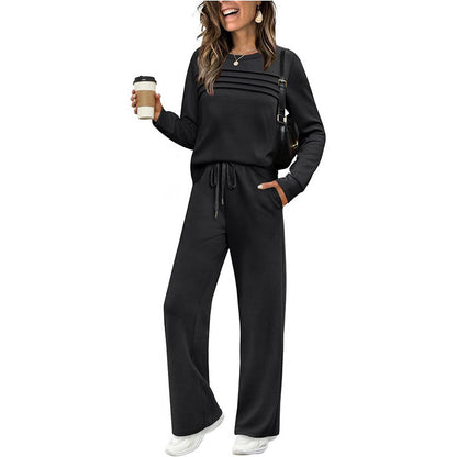 ✨Loungeset für Damen: Top mit Rundhalsausschnitt & Hose mit Kordelzug💖
