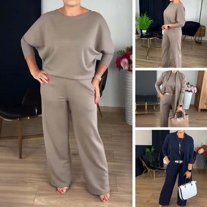 🌸Herbstverkauf👗 Elegantes dreiteiliges Set mit langem Cardigan – Weicher Stoff, stilvolles Oberteil und Hose, perfekt für den Weg zur Arbeit und den Alltag. ✨