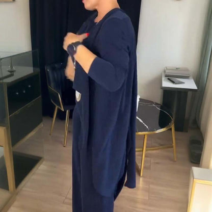 🌸Herbstverkauf👗 Elegantes dreiteiliges Set mit langem Cardigan – Weicher Stoff, stilvolles Oberteil und Hose, perfekt für den Weg zur Arbeit und den Alltag. ✨