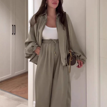 🔥Hot Sale: 50% Off-Loose Fit Zip Jacket & Wide-Leg Pants Set