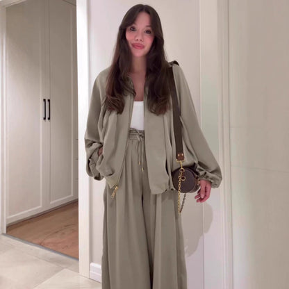 🔥Hot Sale: 50% Off-Loose Fit Zip Jacket & Wide-Leg Pants Set