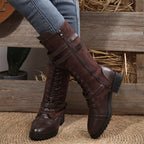 Vintage-Kampfstiefel für Damen mit Schnürsenkeln und Schnalle