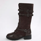 Vintage-Kampfstiefel für Damen mit Schnürsenkeln und Schnalle