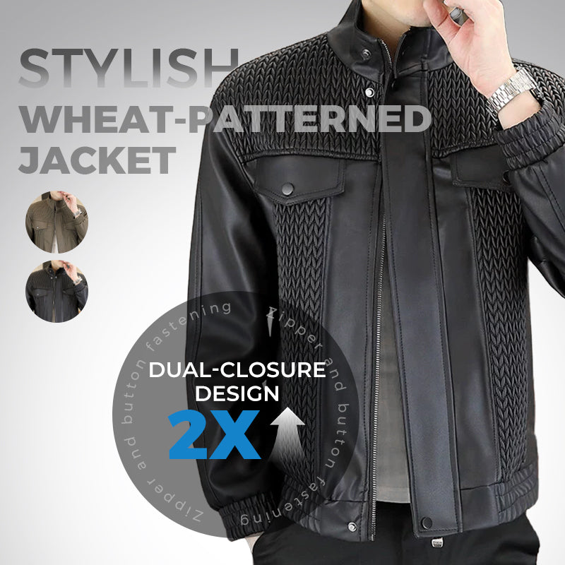 Modische Herren-Lederjacke mit Ährenmuster