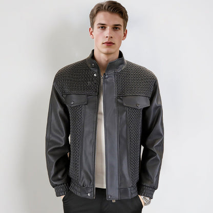 Modische Herren-Lederjacke mit Ährenmuster