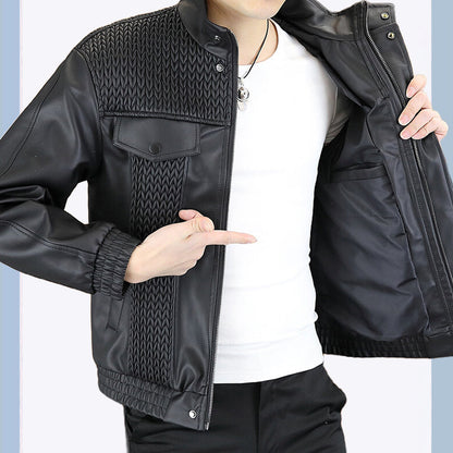Modische Herren-Lederjacke mit Ährenmuster