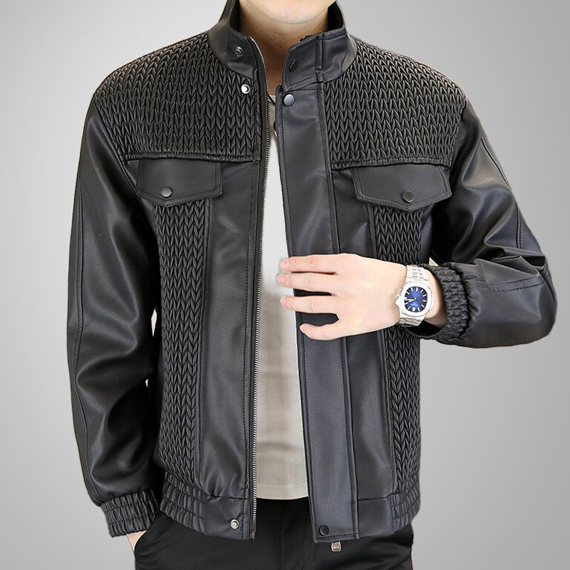 Modische Herren-Lederjacke mit Ährenmuster