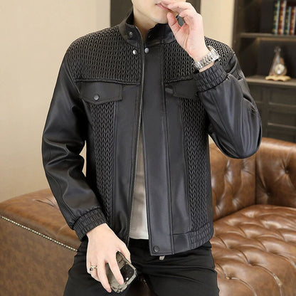 Modische Herren-Lederjacke mit Ährenmuster