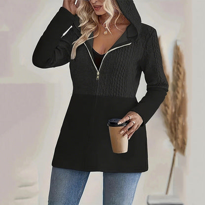 Trendy Damenjacke mit Kapuze und langen Ärmeln und Reißverschluss