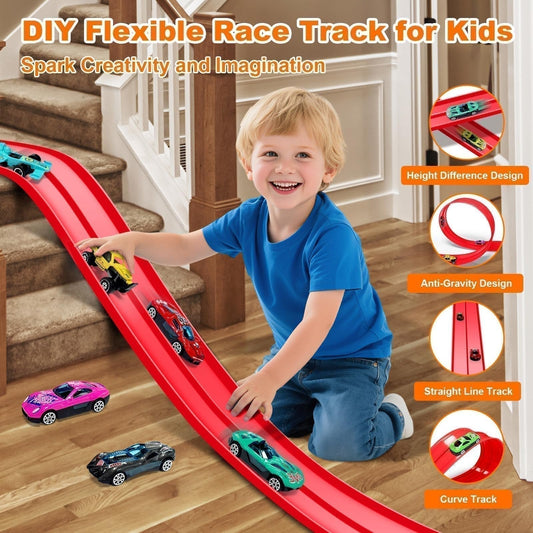 🏎️ FRÜHWEIHNACHTLICHER SONDERVERKAUF 50% RABATT! ✨ DIY-Rennbahn für Kinder aus Aluminiumlegierung mit Saugnäpfen - 360° Kurven mit 3 Schienen für Interaktiven Spielspaß 🚦🎮
