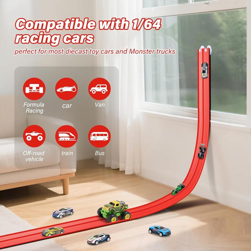 🏎️ FRÜHWEIHNACHTLICHER SONDERVERKAUF 50% RABATT! ✨ DIY-Rennbahn für Kinder aus Aluminiumlegierung mit Saugnäpfen - 360° Kurven mit 3 Schienen für Interaktiven Spielspaß 🚦🎮