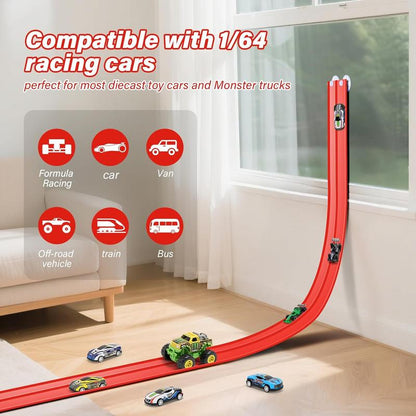 🏎️ FRÜHWEIHNACHTLICHER SONDERVERKAUF 50% RABATT! ✨ DIY-Rennbahn für Kinder aus Aluminiumlegierung mit Saugnäpfen - 360° Kurven mit 3 Schienen für Interaktiven Spielspaß 🚦🎮