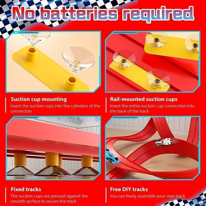 🏎️ FRÜHWEIHNACHTLICHER SONDERVERKAUF 50% RABATT! ✨ DIY-Rennbahn für Kinder aus Aluminiumlegierung mit Saugnäpfen - 360° Kurven mit 3 Schienen für Interaktiven Spielspaß 🚦🎮