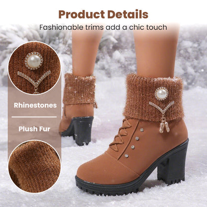 🔥Black-Friday-Mega-Angebot – 50 % Rabatt!🔥Warm gefütterte Damenstiefeletten mit Blockabsatz