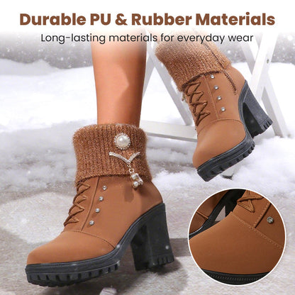 🔥Black-Friday-Mega-Angebot – 50 % Rabatt!🔥Warm gefütterte Damenstiefeletten mit Blockabsatz