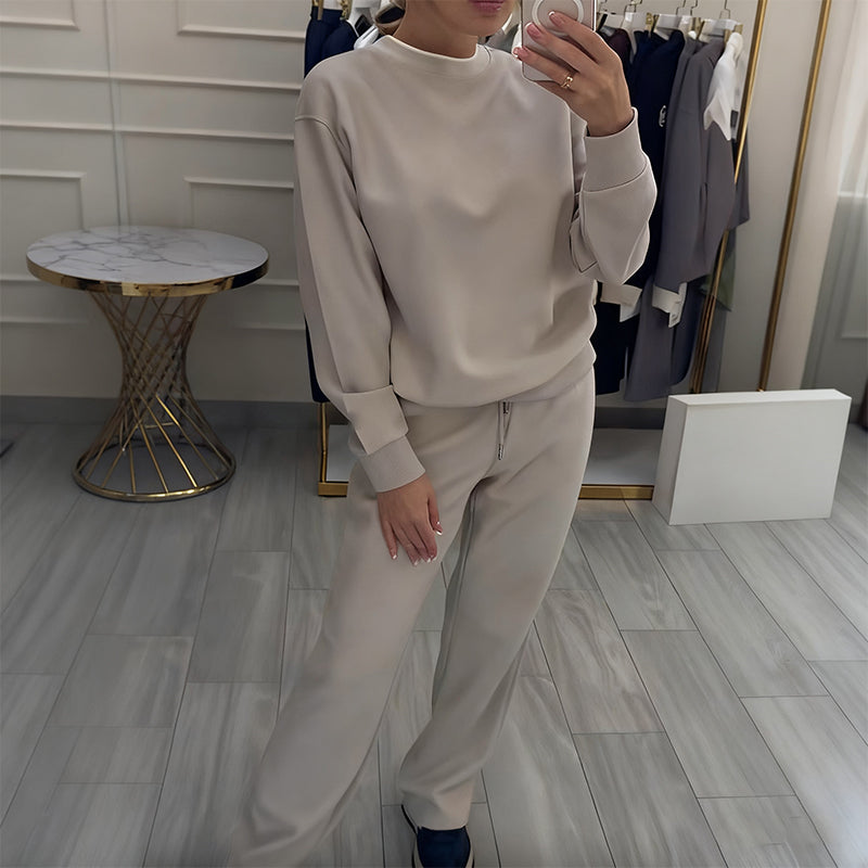 Damenmode Rundhals-Oberteil & Hose 2-teiliges Set