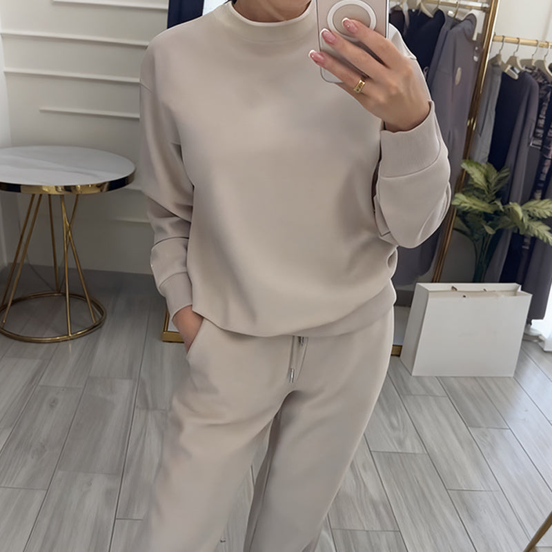 Damenmode Rundhals-Oberteil & Hose 2-teiliges Set