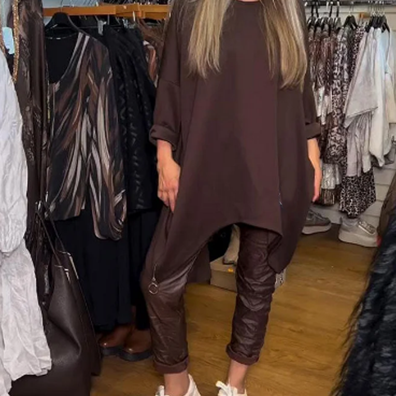 Asymmetrisches locker geschnittenes Sweatshirt & einfarbige Hose (2-teiliges Set)