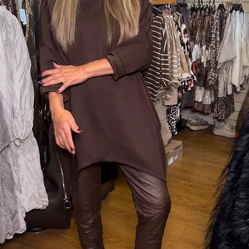 Asymmetrisches locker geschnittenes Sweatshirt & einfarbige Hose (2-teiliges Set)