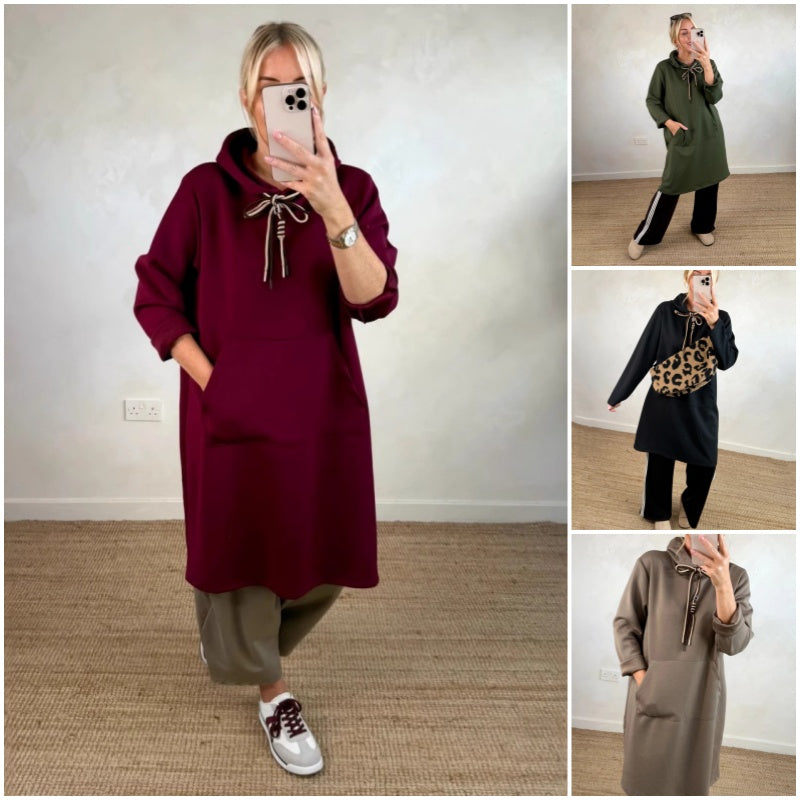 Übergroßes langes Kapuzenkleid für Damen mit Taschen