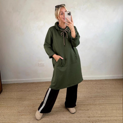 🎁Begrüßen Sie Weihnachten mit 50 % Rabatt💥Übergroßes langes Kapuzenkleid für Damen mit Taschen