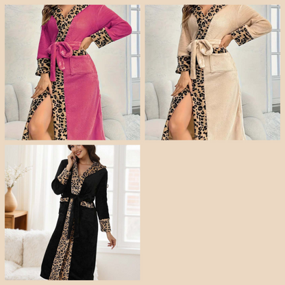 🎅Weihnachtsangebote 49% RABATT🎁🎄Gemütliches Damenbadekleid mit Kapuze und Leopardenmuster