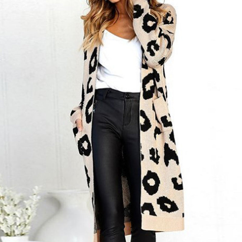 🧥Damenmode Strickjacke mit Leopardenmuster