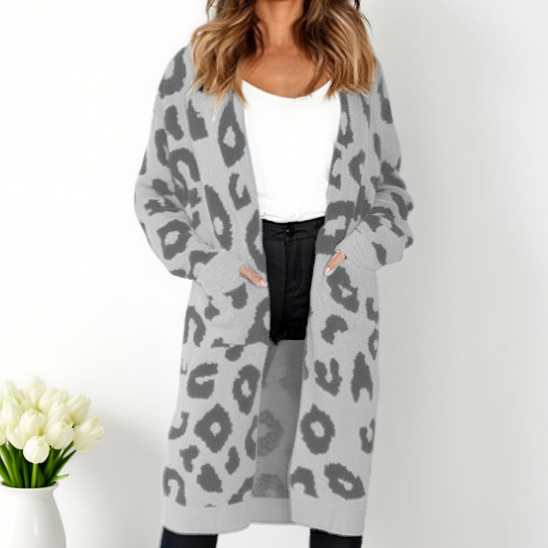 🧥Damenmode Strickjacke mit Leopardenmuster