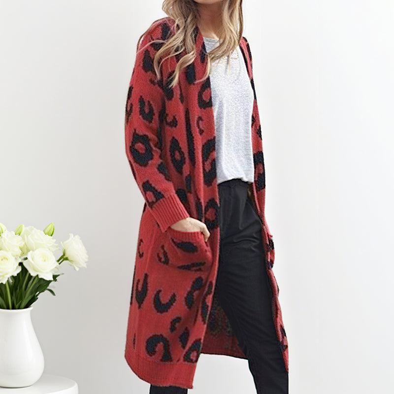 🧥Damenmode Strickjacke mit Leopardenmuster