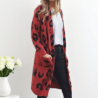 🧥Damenmode Strickjacke mit Leopardenmuster