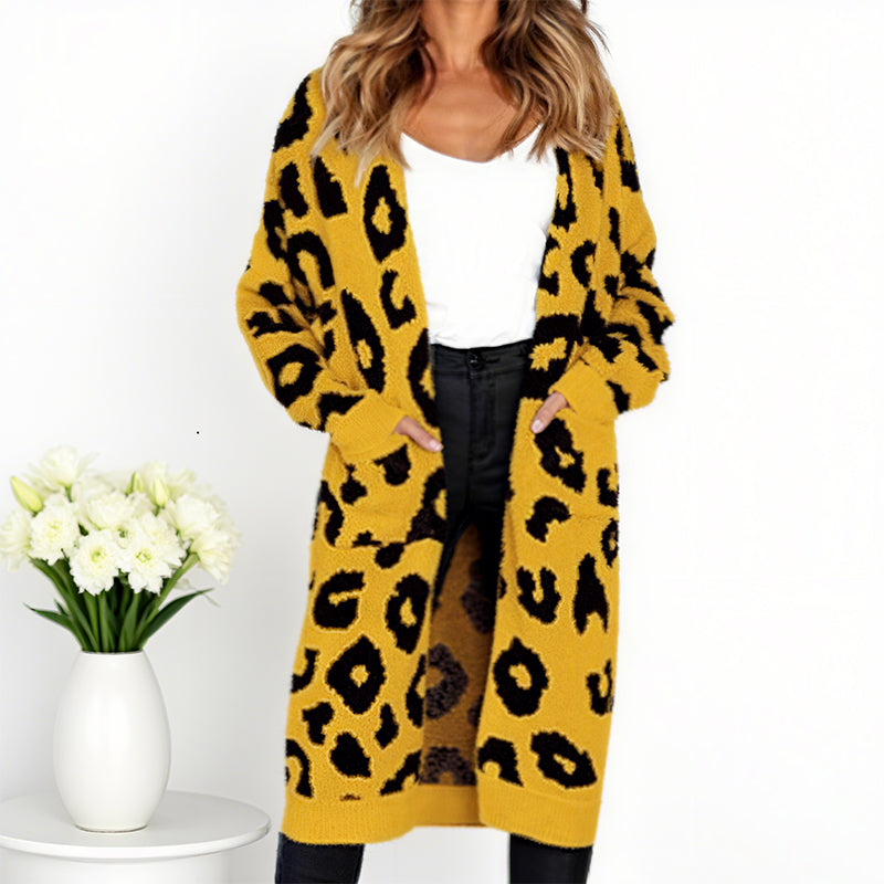 🧥Damenmode Strickjacke mit Leopardenmuster